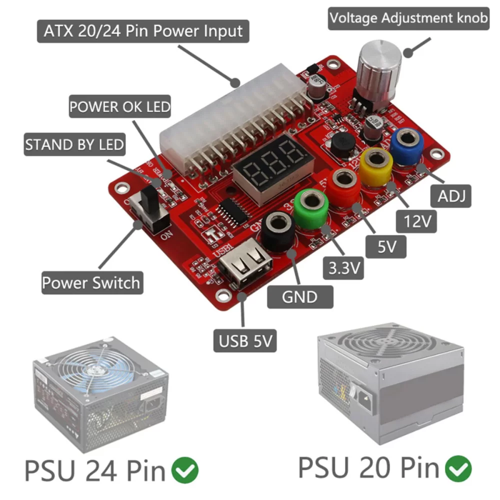 บอร์ดแปลงไฟ Desktop Power Supply ATX 24Pin พร้อมเคสอะคริลิค Support 3.3V/5V/12V