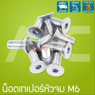 น็อตเทเปอร์หัวจมชุบขาว M6 ความยาว 12-30 มม.