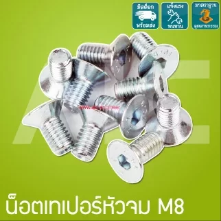 น็อตเทเปอร์หัวจมชุบขาว M8 ความยาว 15-20 มม.
