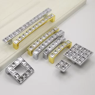 มือจับประตูคริสตัล สีเงิน/ทอง 64-128มม.