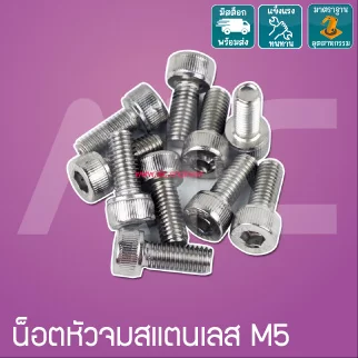 น็อตหัวจมสแตนเลส M5 ยาว 8-25 มม. / Stainless Socket Head Cap Screw M5x8-25mm.