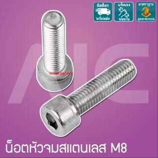 น็อตหัวจมสแตนเลส M8 ยาว 12-30 มม. / Stainless Socket Head Cap Screw M8x12-30mm.