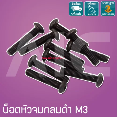 น็อตหัวจมกลมดำ M3x6-25mm. (Black Socket Round Head Cap Screw)