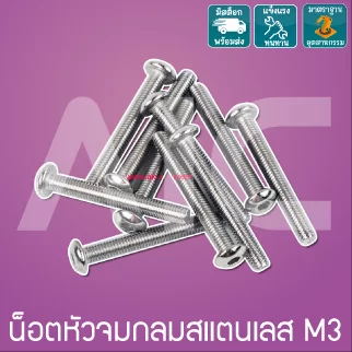 น็อตหัวจมกลมสแตนเลส M3 ยาว 6-25 มม. (Stainless Socket Round Head Cap Screw M3)
