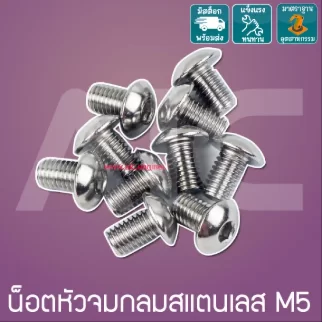 น็อตหัวจมกลมสแตนเลส M5 ยาว 8-30 มม.  / Stainless Socket Round Head Cap Screw M5x8-30mm.