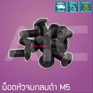 น็อตหัวจมกลมดำ M5 ยาว 8-40 มม.  / Black Socket Round Head Cap Screw M5x8-40mm.