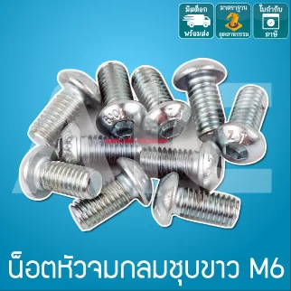 น็อตหัวจมกลมชุบขาว M6 ยาว 8-50 มม.  / Zinc Socket Round Head Cap Screw M6x8-50mm.