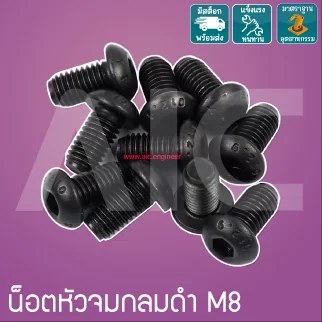 น็อตหัวจมกลมดำ M8 ยาว 12-60 มม.  / Black Socket Round Head Cap Screw M8x12-60mm.