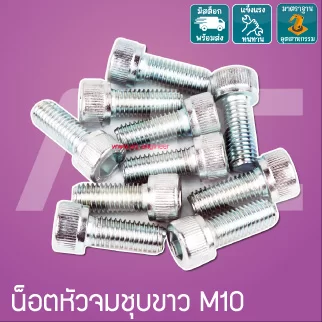 น็อตหัวจมชุบขาว M10 ยาว 20-80 มม.  / Zinc Socket Head Cap Screw M10x20-80mm.