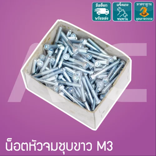 น็อตหัวจมชุบขาว M3 ยาว 8-50 มม.  / Zinc Socket Head Cap Screw M3x8-50mm.