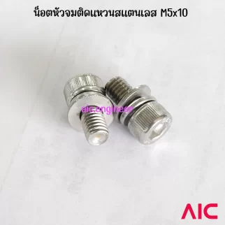 น็อตหัวจมสแตนเลสติดแหวน M5 ความยาว 10-16มม.