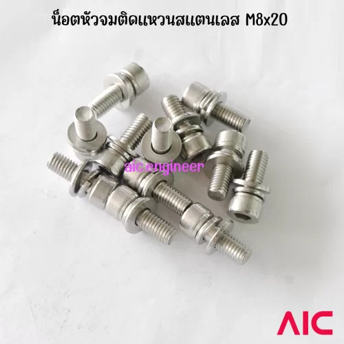 น็อตหัวจมสแตนเลสติดแหวน M8 ความยาว 20มม.