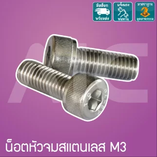 น็อตหัวจมสแตนเลส M3 ยาว 6-25 มม. / Stainless Socket Head Cap Screw M3x6-25mm.