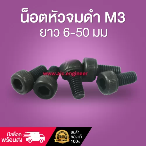 น็อตหัวจมดำ M3 ยาว 6-50 มม.  / Black Socket Head Cap Screw M3x6-50mm.