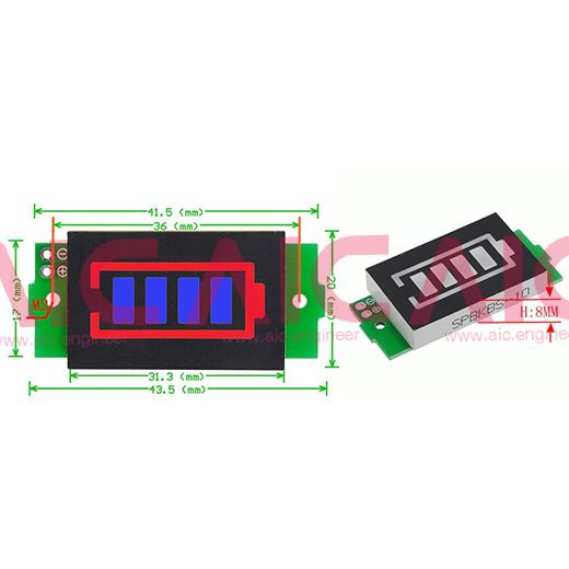 -8S 3.7V Lithium Battery Indicator Module 4.2V Display-dimension