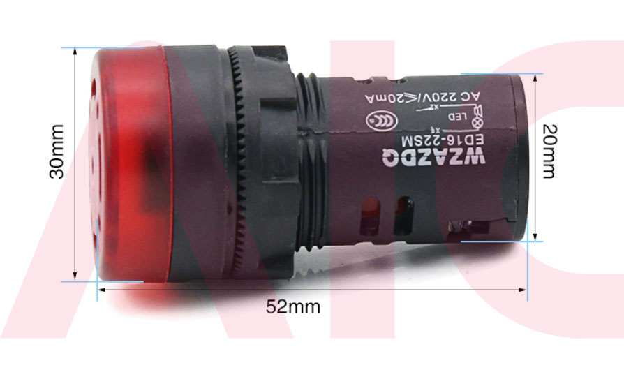Buzzer เสียงพร้อมไฟแฟลช สีแดง 22มม. 12-24-220V