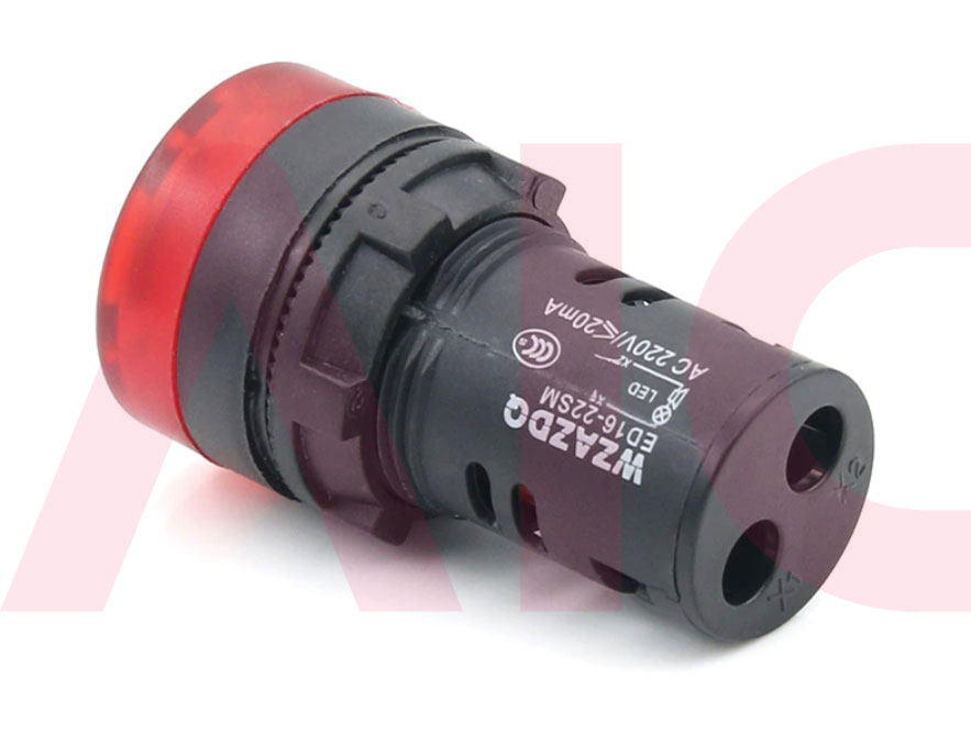 Buzzer เสียงพร้อมไฟแฟลช สีแดง 22มม. 12-24-220V