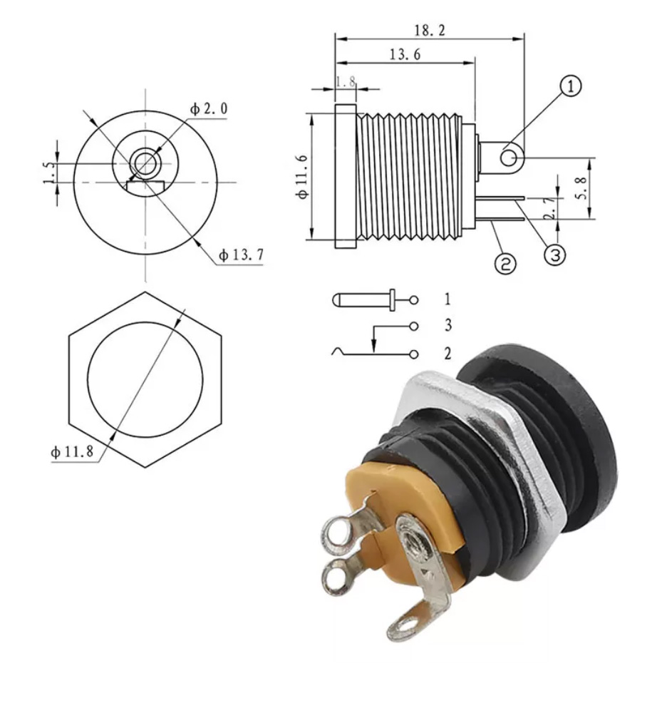 แจ็ค DC 5.5x2.1mm ตัวเมีย Blind Post