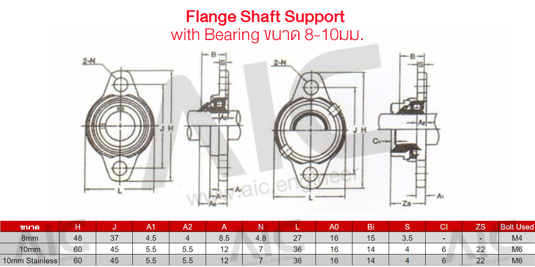 dimension01-Flange Shaft Support with Bearing-