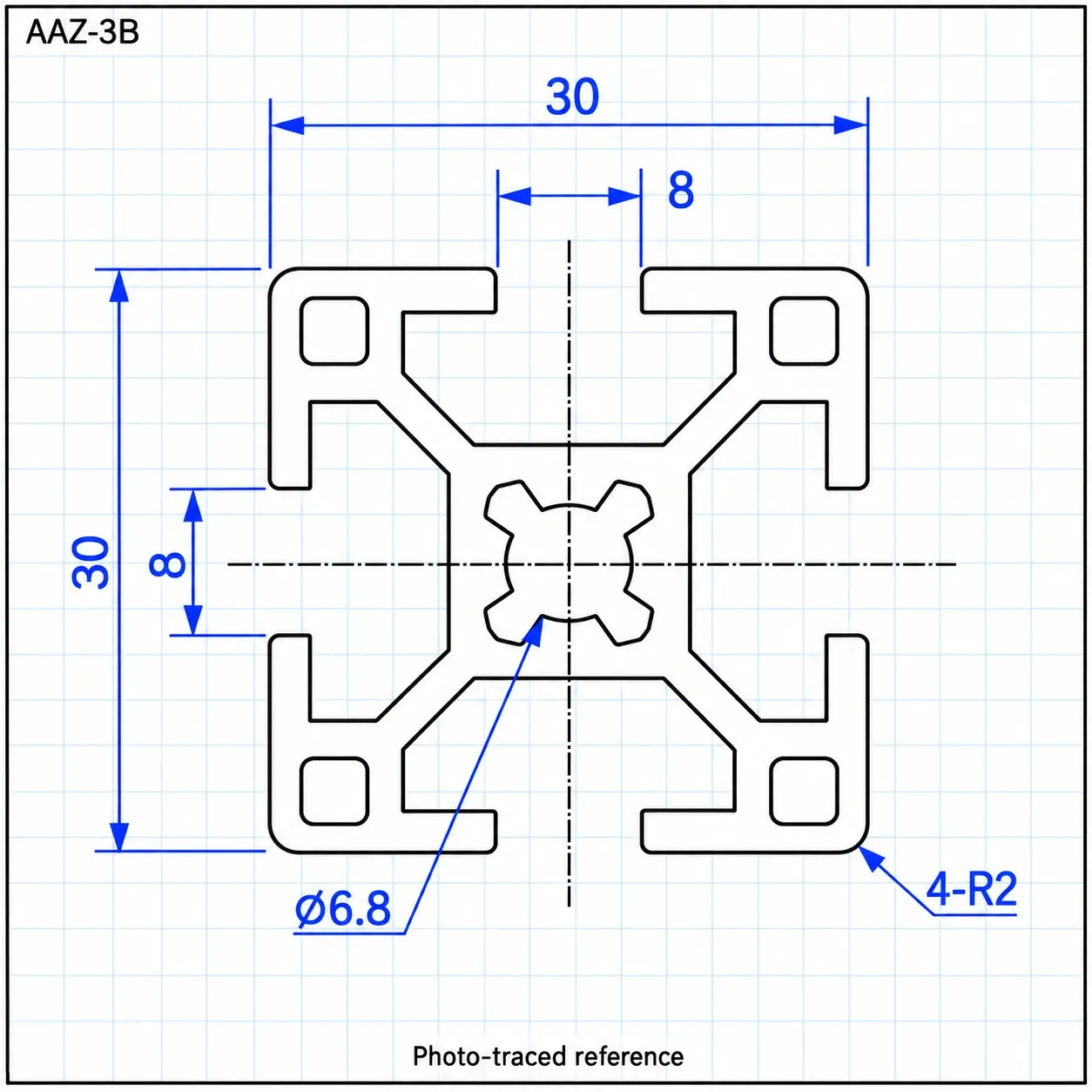 AAZ-3B — อลูมิเนียมโปรไฟล์ 30x30mm T-Nut สีดำ