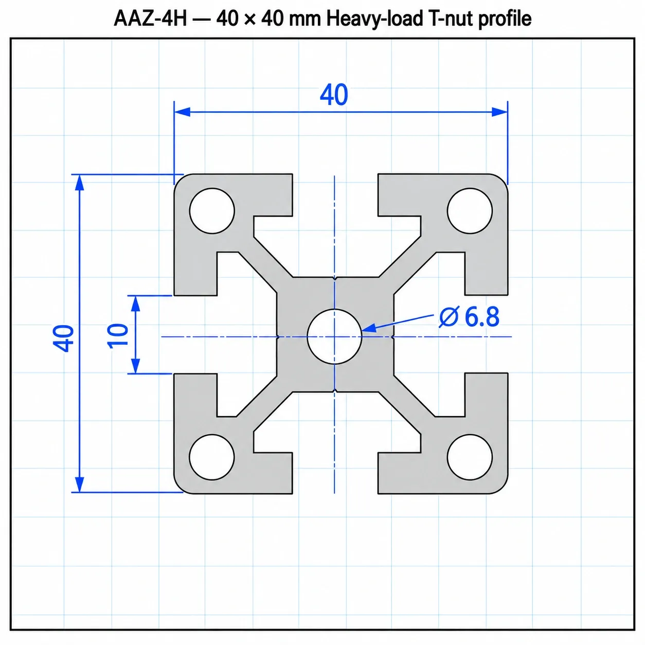 AAZ-4H — อลูมิเนียมโปรไฟล์ 40x40mm Heavy Load สีเงิน