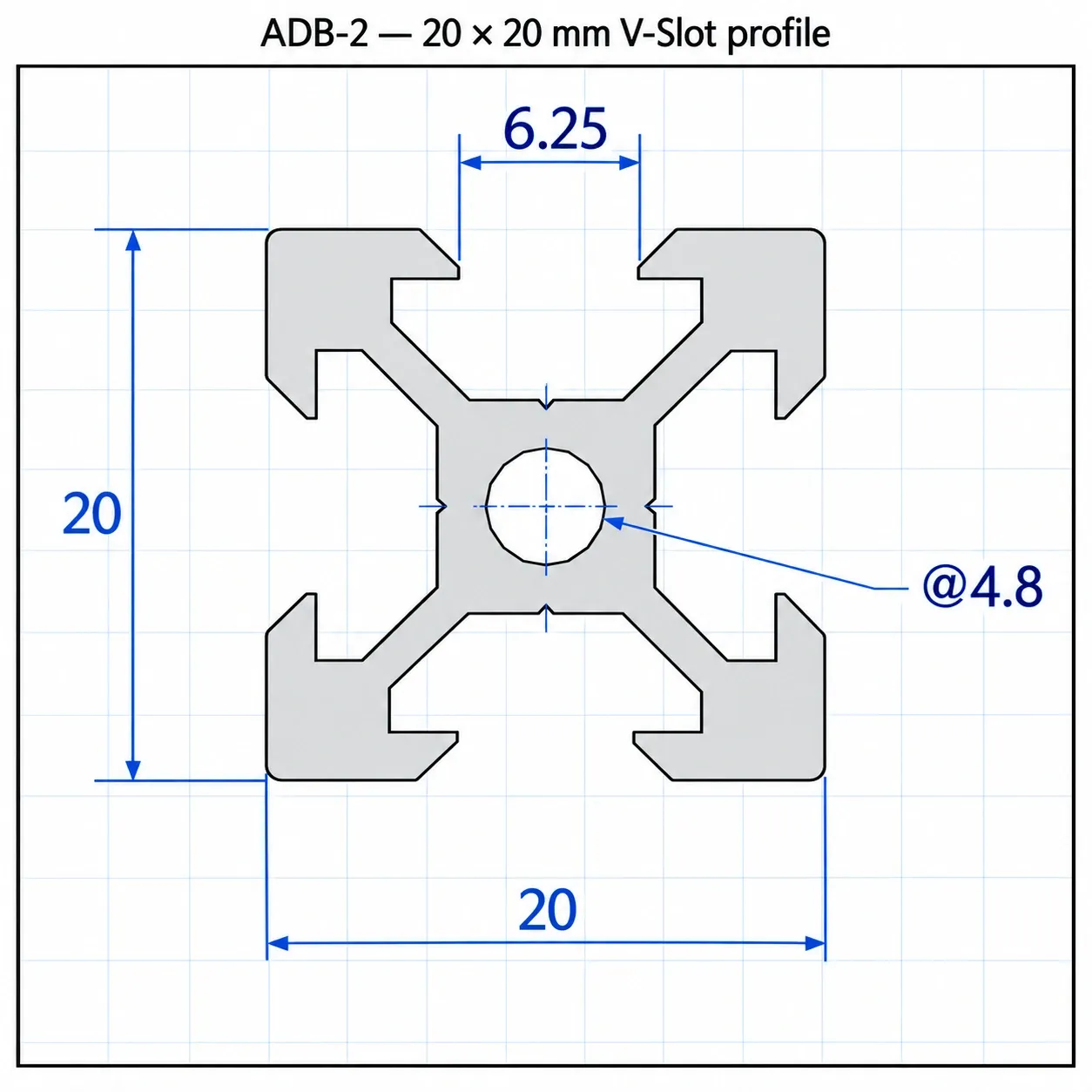 ADB-2 — อลูมิเนียมโปรไฟล์ 20x20mm V-Slot สีดำ