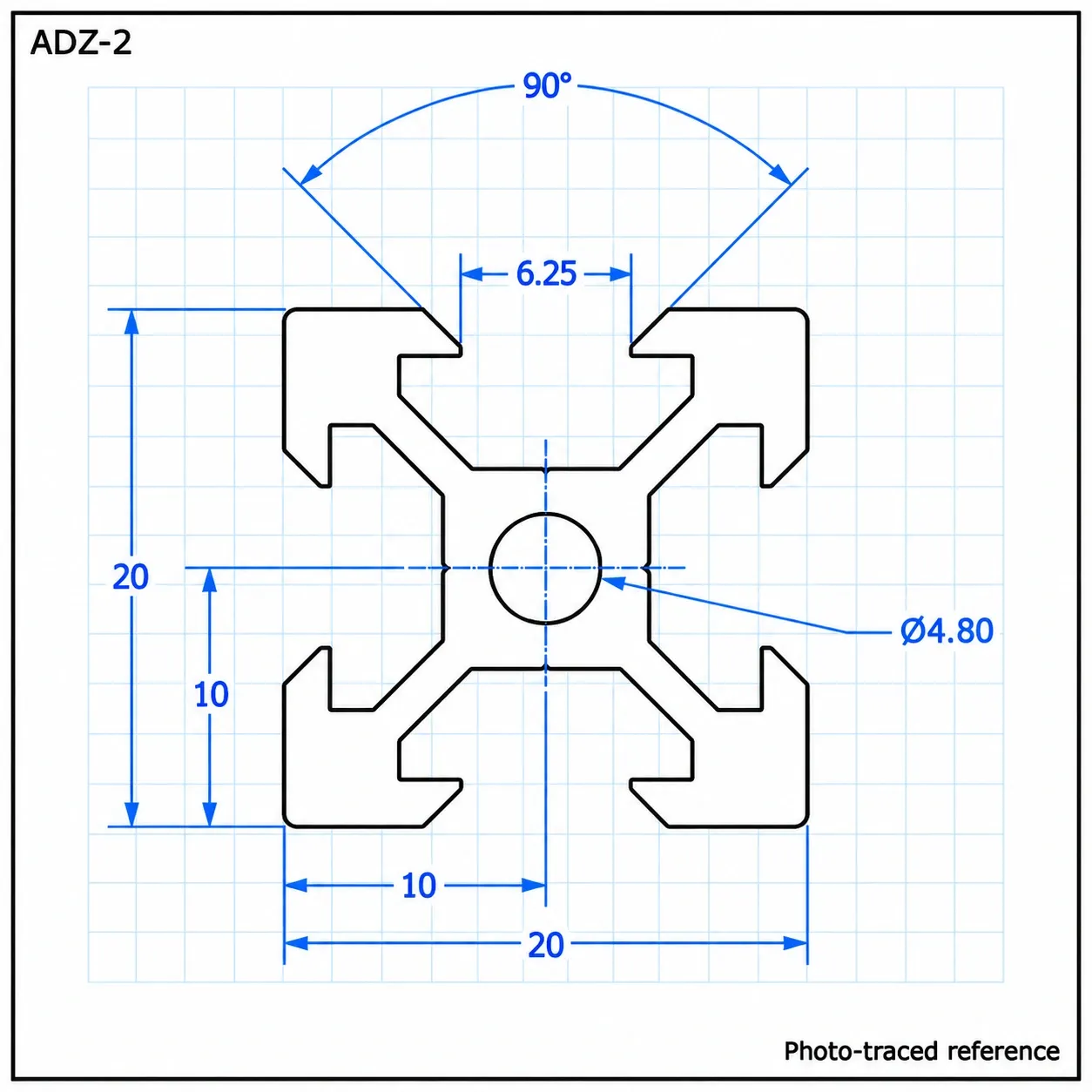 ADZ-2 — อลูมิเนียมโปรไฟล์ 20x20mm V-Slot สีเงิน