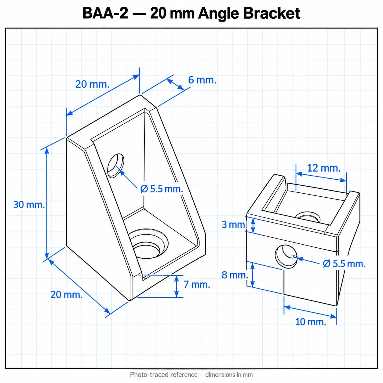 BAA-2 — Bracket 20mm สีเงิน