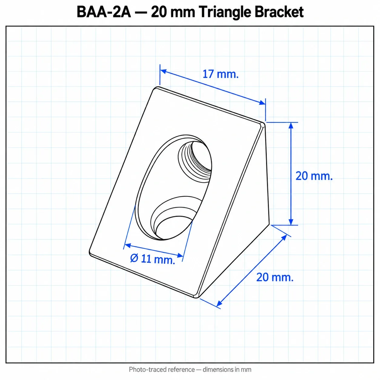 BAA-2A1 — Triangle Bracket 20mm สีเงิน