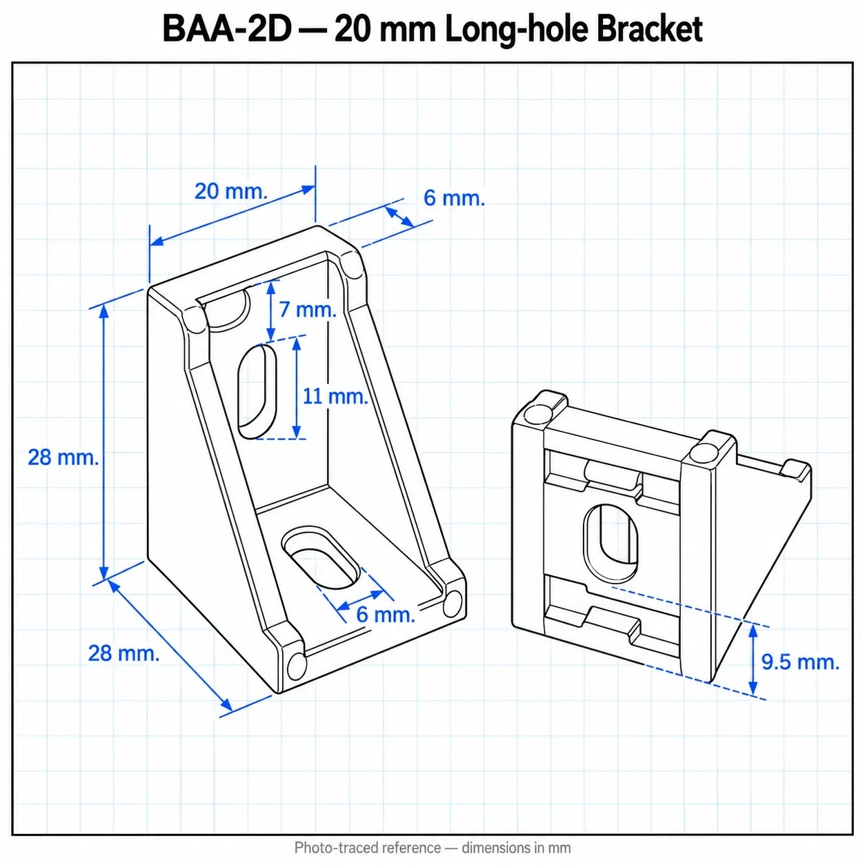 BAA-2D — Bracket 20mm Long Hole สีเงิน