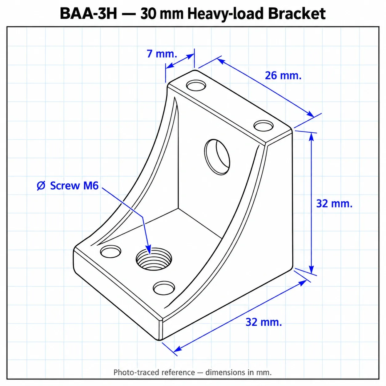 BAA-3H — Bracket 30mm Heavy Load สีเงิน