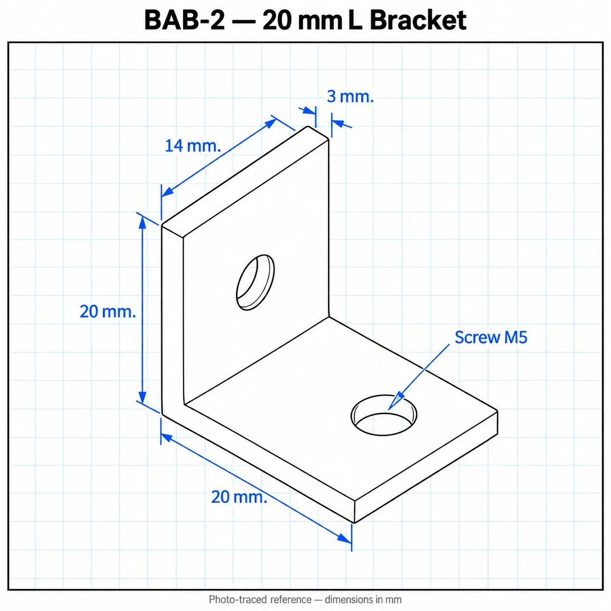 BAB-2 — L Bracket 20mm สีเงิน