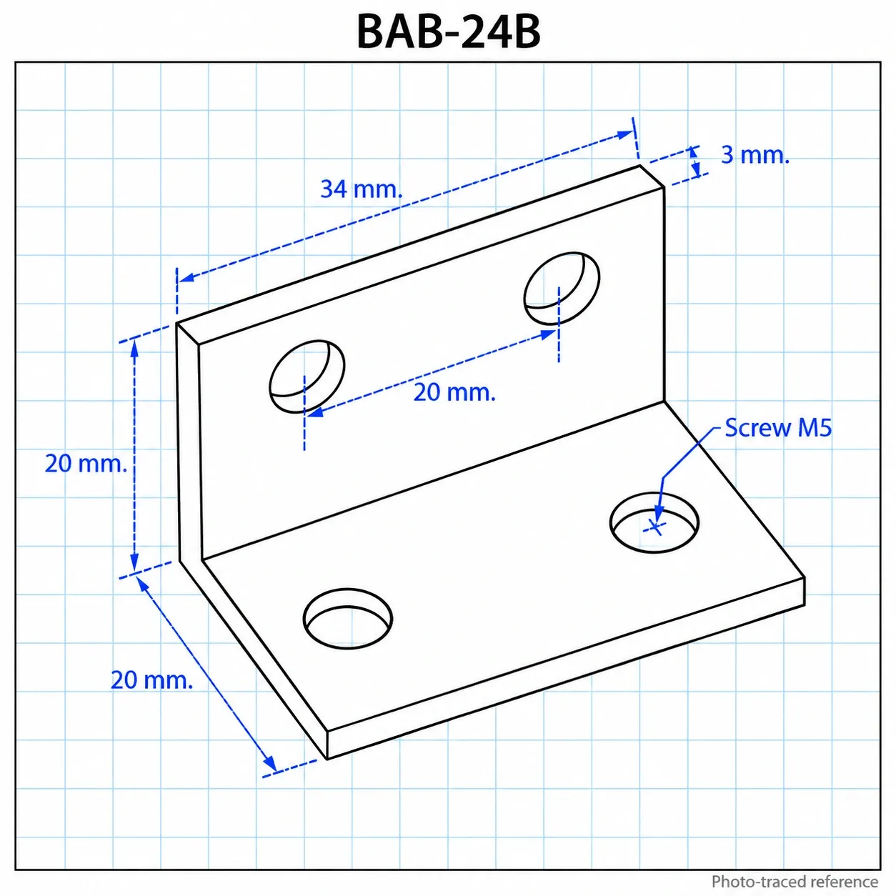 BAB-24B — L Bracket 20x40mm สีดำ