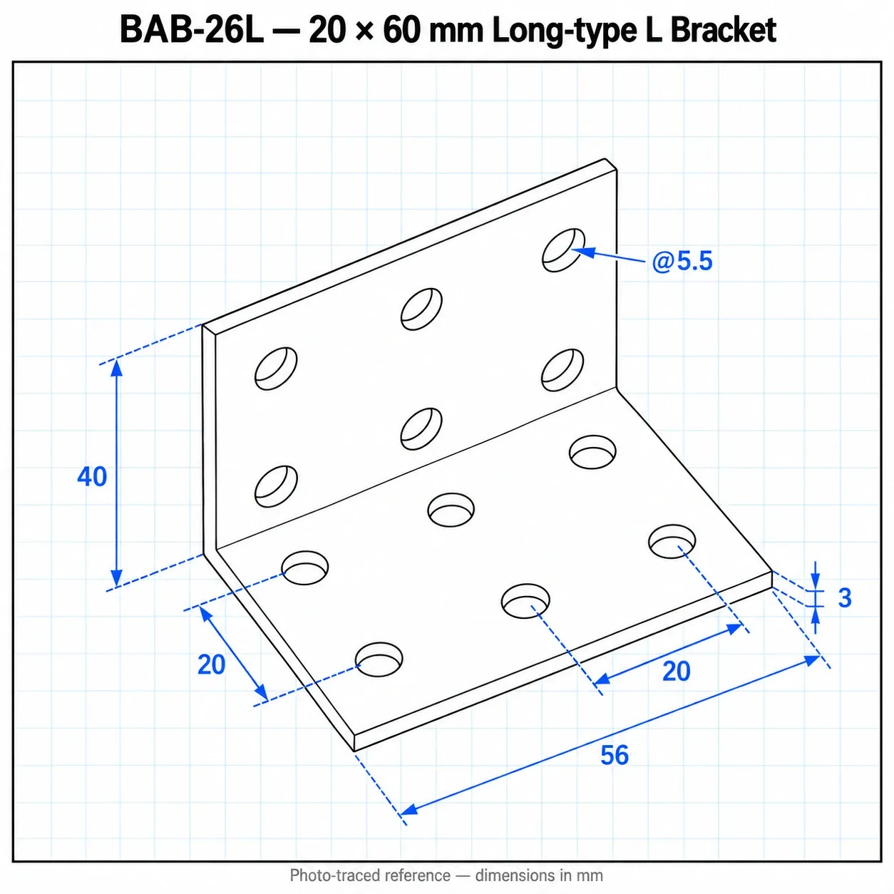 BAB-26L — L Bracket 20x60mm Long Type