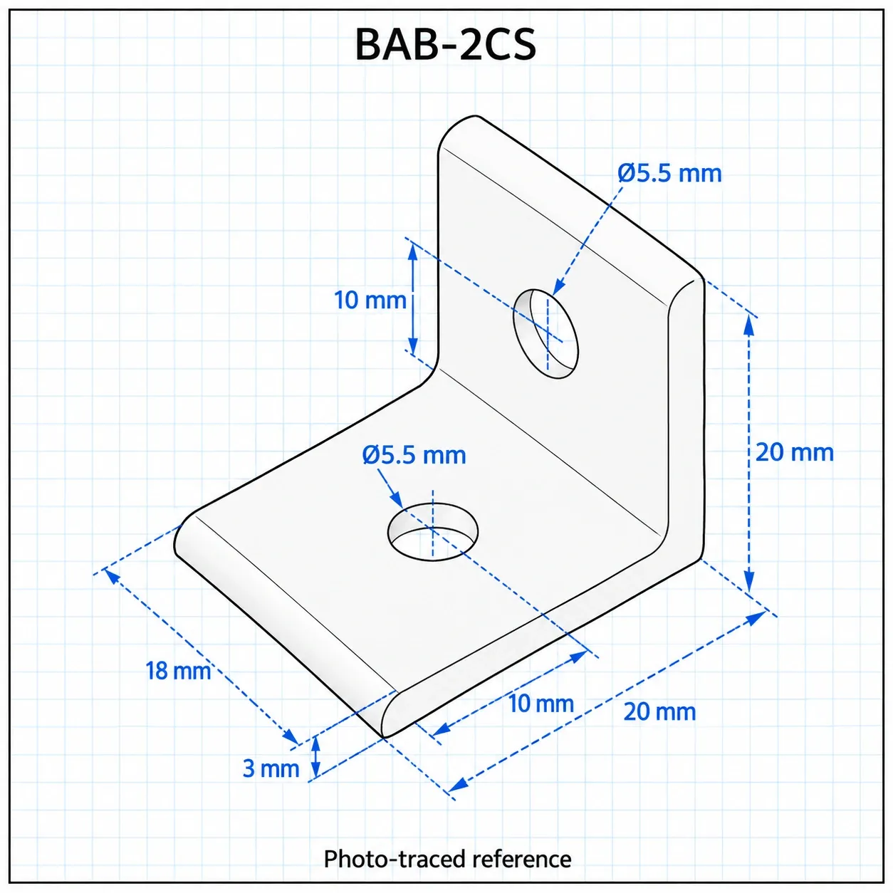 BAB-2CS — L Bracket 20mm Heavy Load สีเงิน