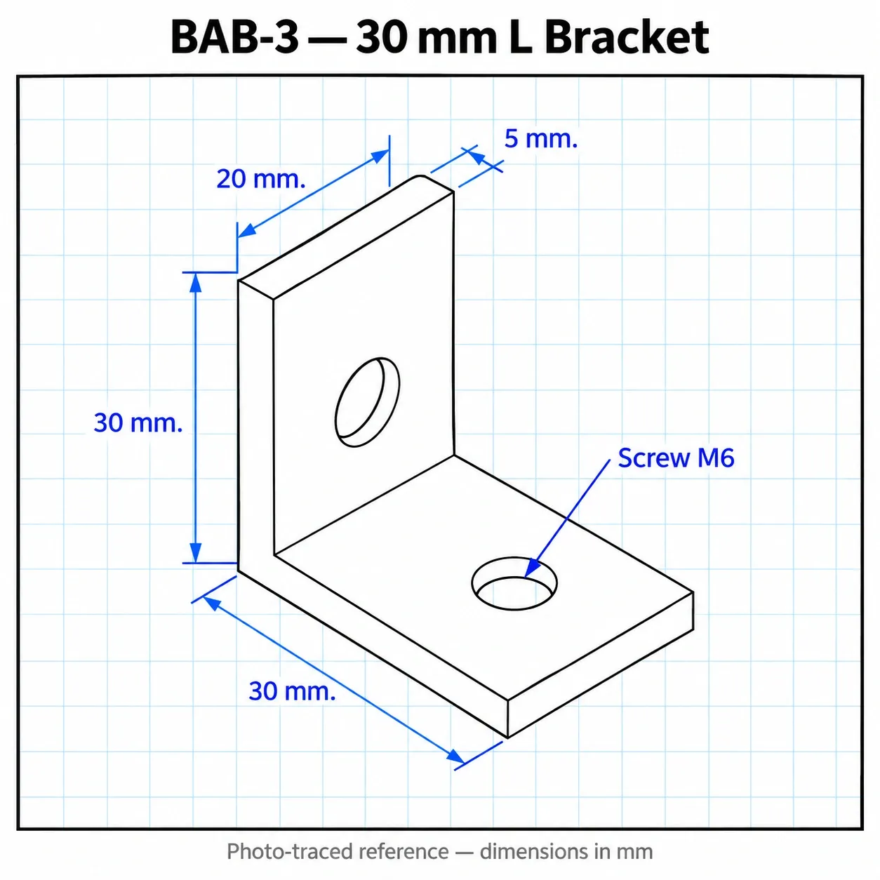 BAB-3 — L Bracket 30mm สีเงิน