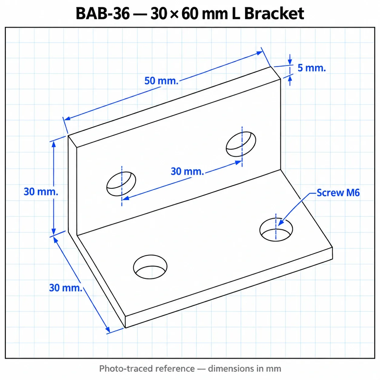 BAB-36 — L Bracket 30x60mm สีเงิน
