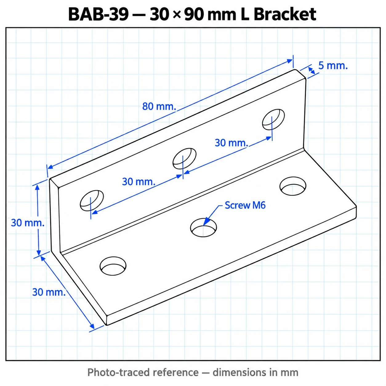 BAB-39 — L Bracket 30x90mm สีเงิน