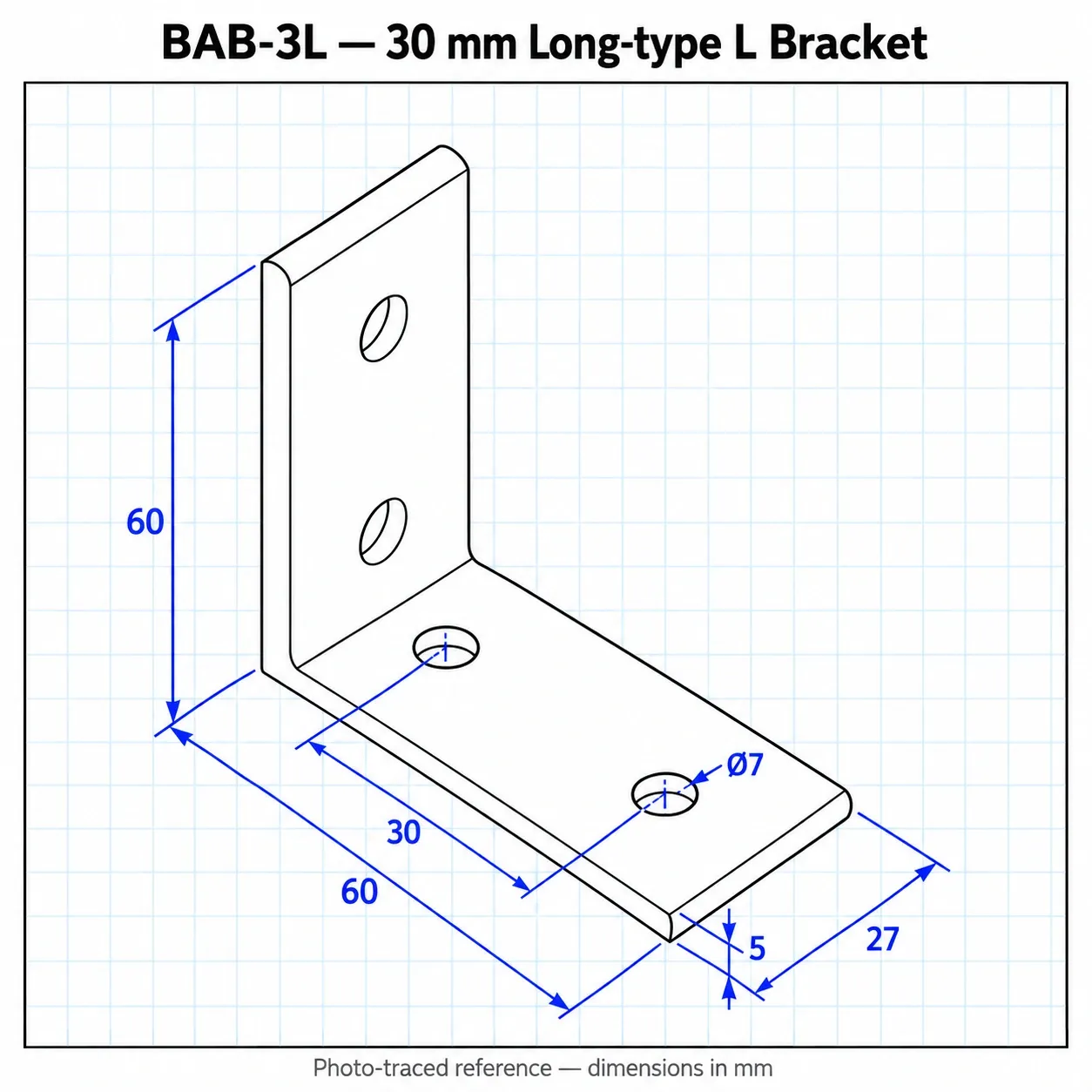 BAB-3L — L Bracket 30mm Long Type สีเงิน
