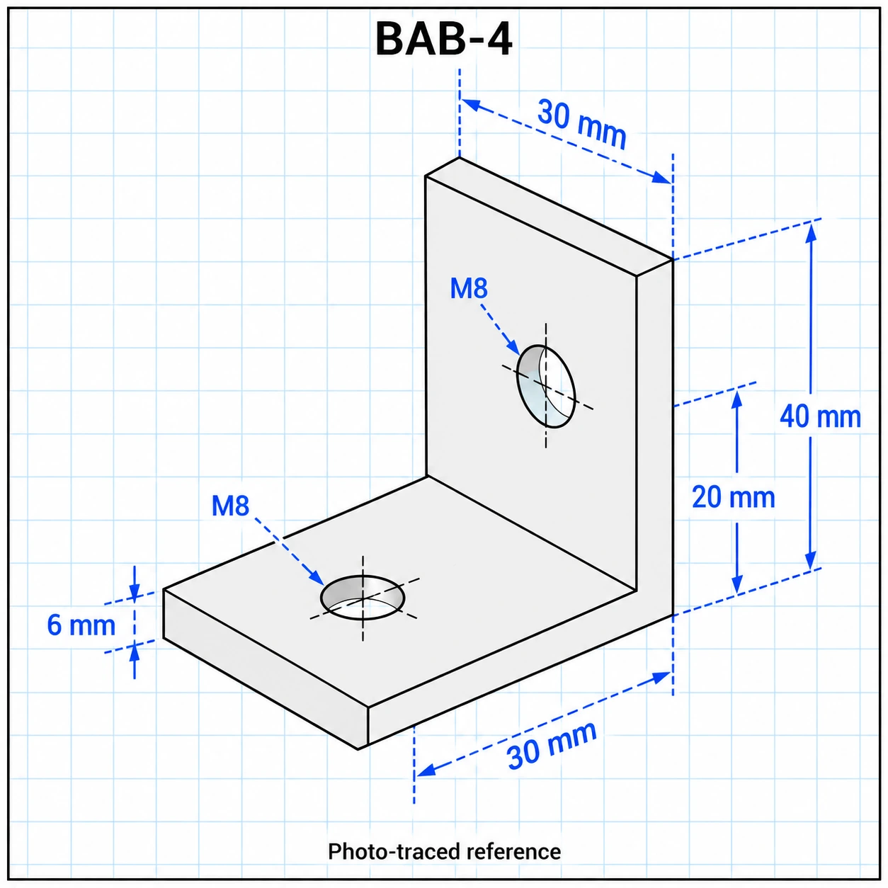 BAB-4 — L Bracket 40mm สีเงิน