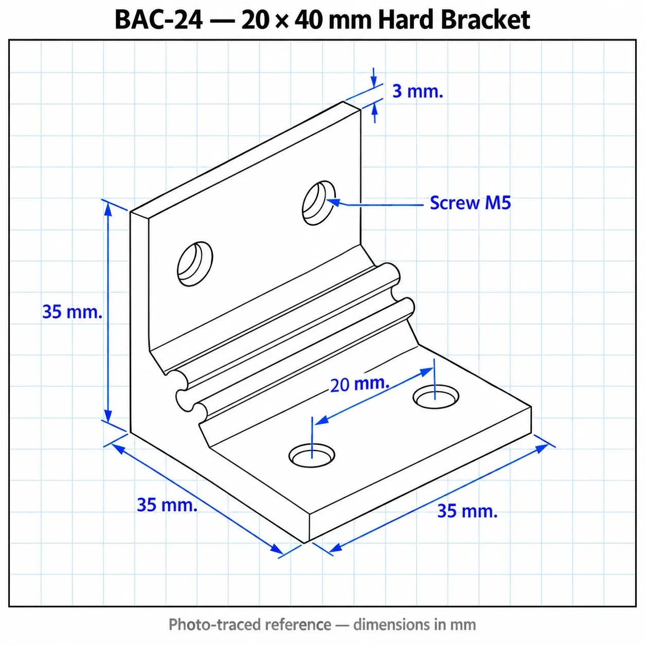 BAC-24 — Hard Bracket 20x40mm สีเงิน