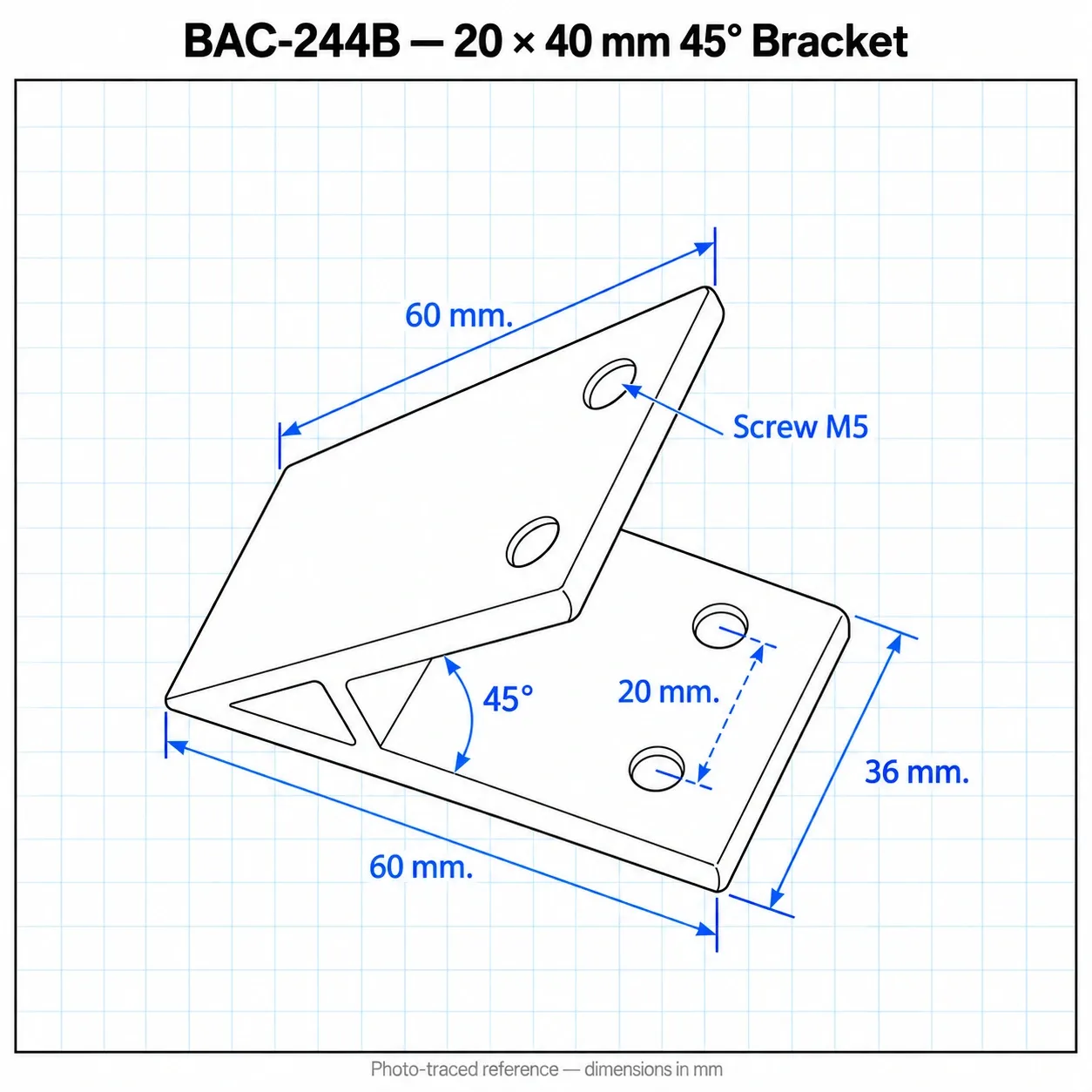 BAC-244B — Hard Bracket 20x40mm 45องศา สีดำ