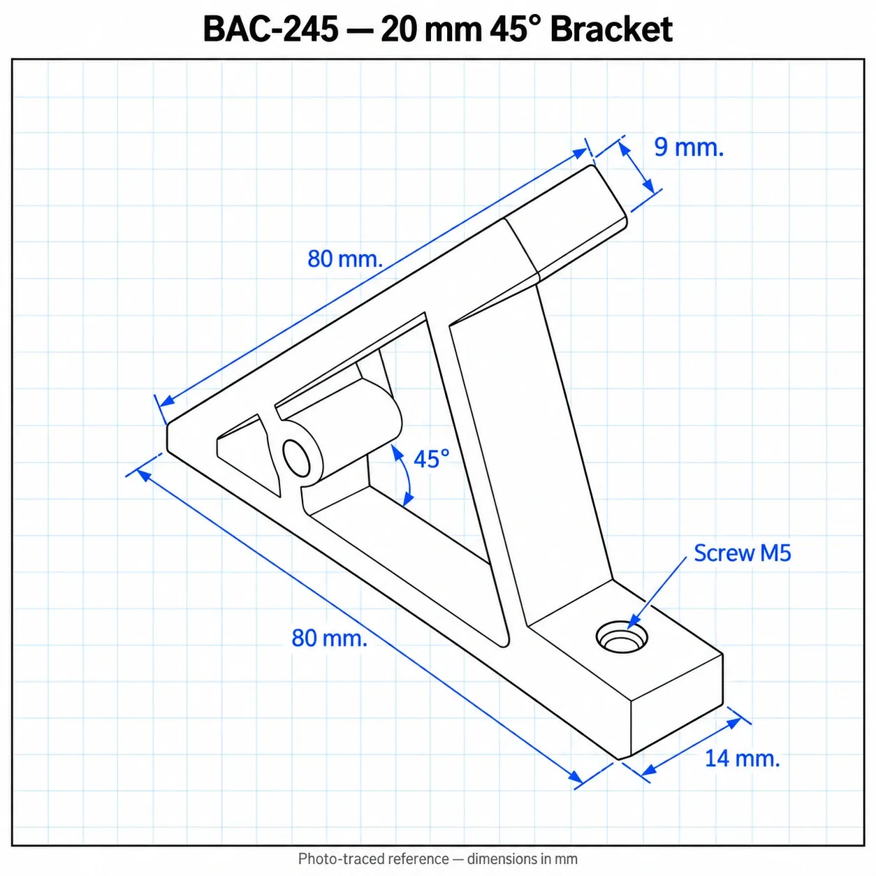 BAC-245 — Hard Bracket 20mm 45องศา Heavy Load