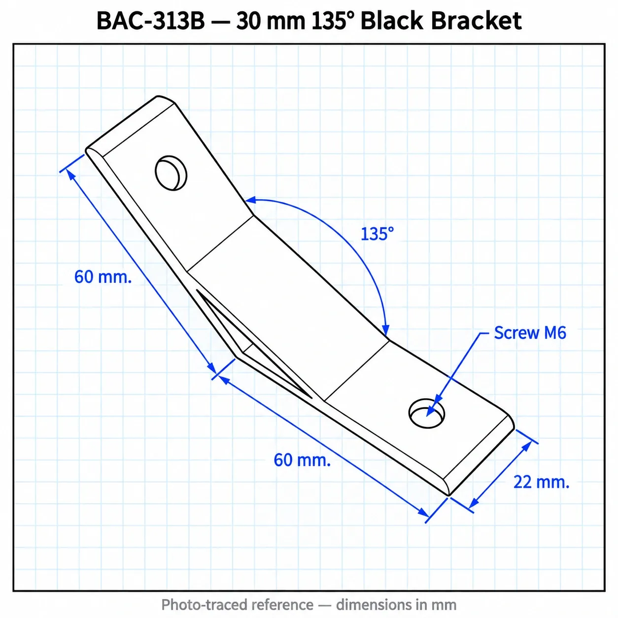 BAC-313B — Hard Bracket 30mm 135องศา สีดำ