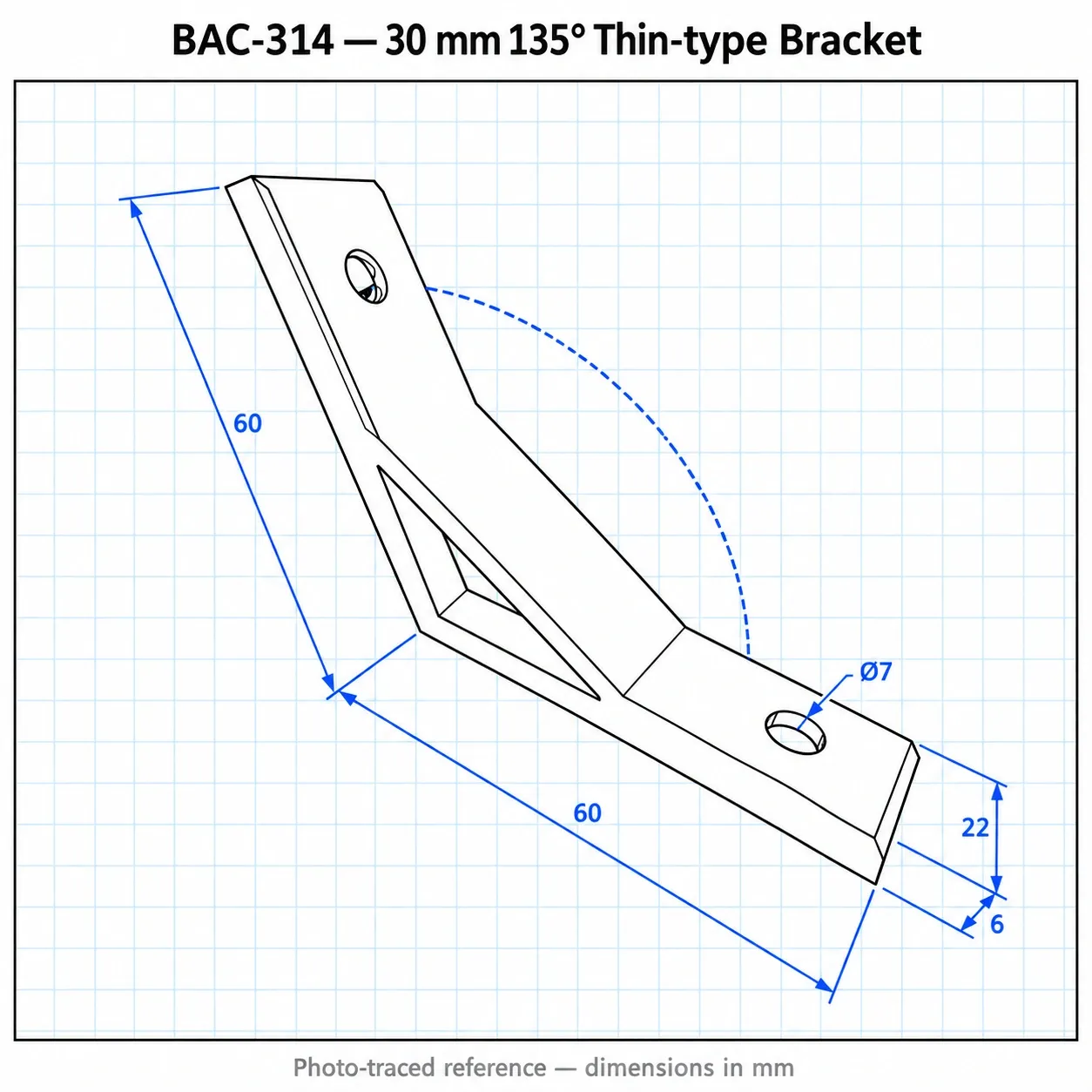 BAC-314 — Hard Bracket 30mm 135องศา สีเงิน