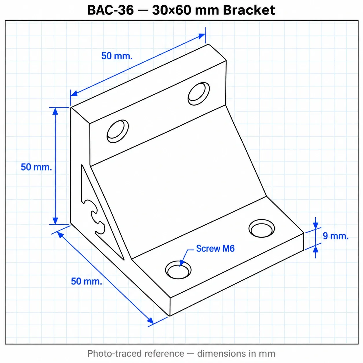 BAC-36 — Hard Bracket 30x60mm สีเงิน