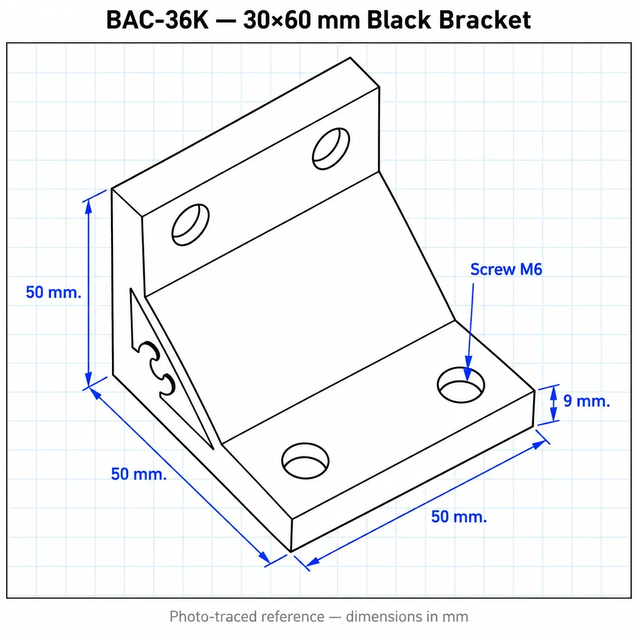 BAC-36K — Hard Bracket 30x60mm สีดำ