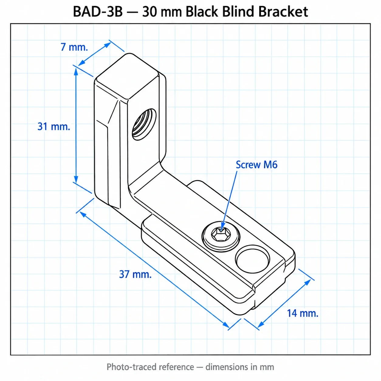 BAD-3B — Blind Bracket 30mm สีดำ