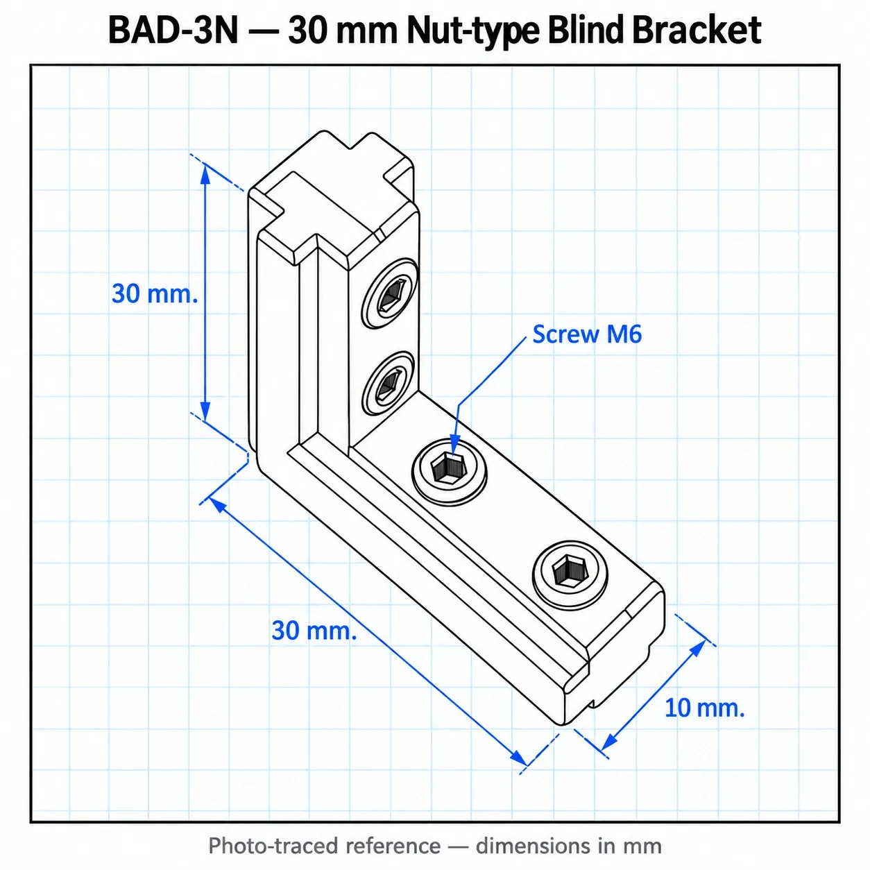 BAD-3N — Blind Bracket 30mm Nut Slot