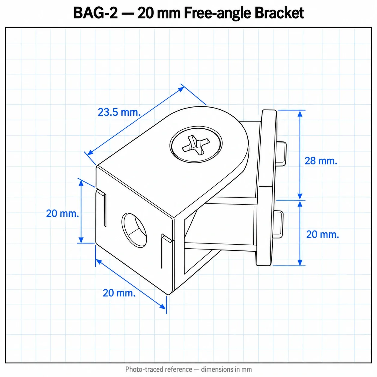 BAG-2 — Free Angle Bracket 20mm